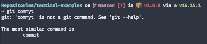 Git showing an alternative command when you make a mistake